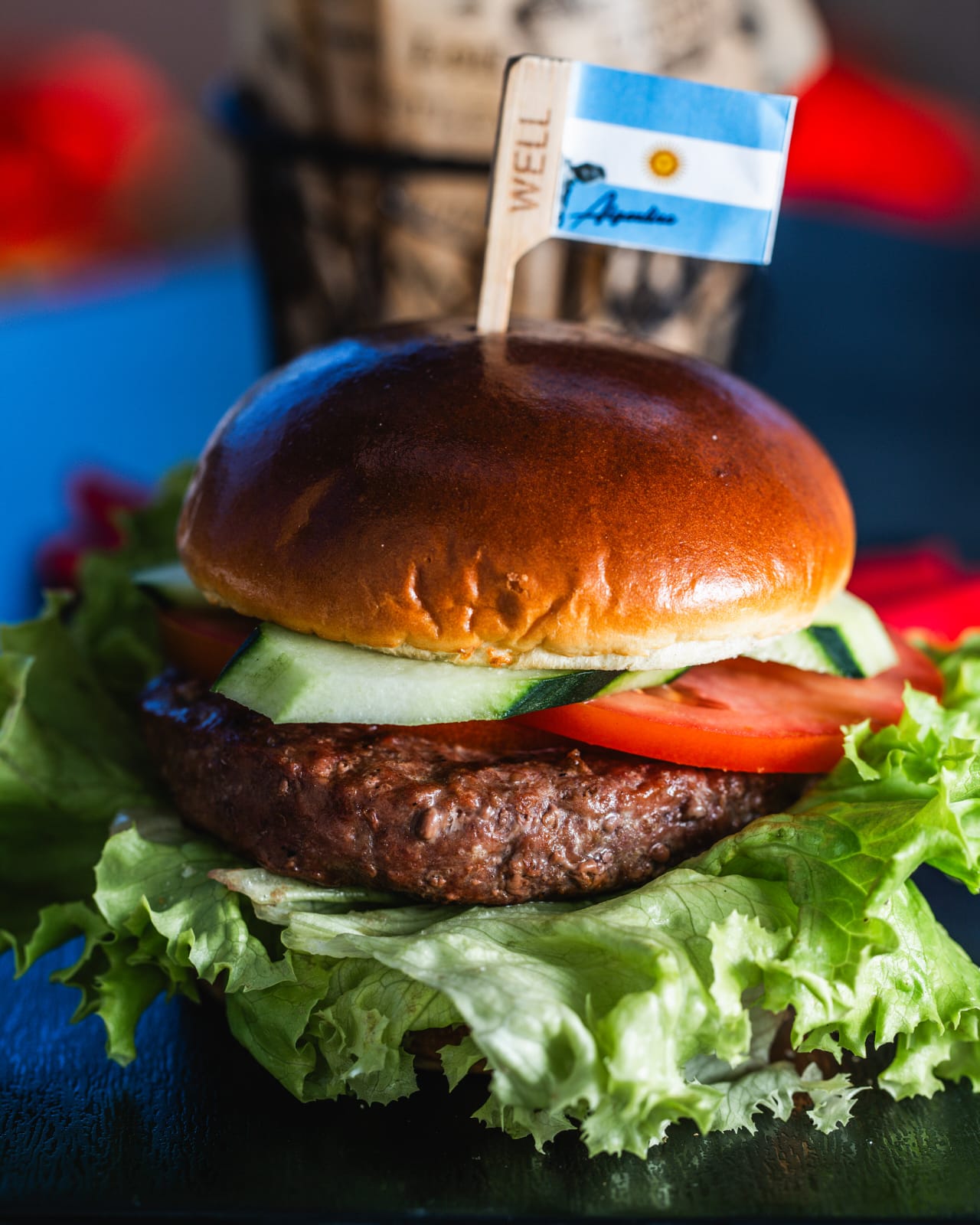 Black Angus burger with Argentine flag