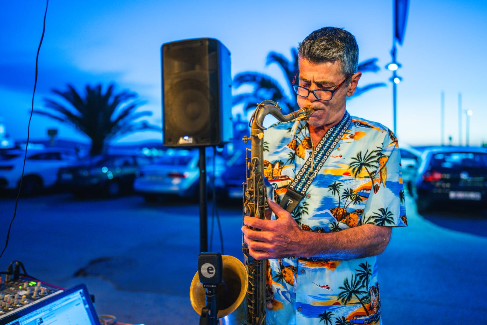 Saxophonist performing on the Roko terrace